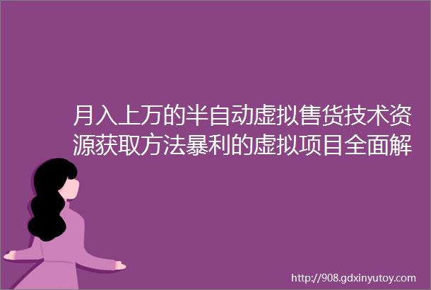 月入上万的半自动虚拟售货技术资源获取方法暴利的虚拟项目全面解析